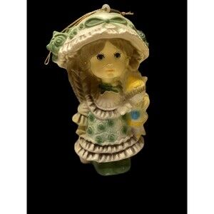 Vintage Plastic Little Girl with Doll Christmas Ornament Made Hong Kong 4.25"